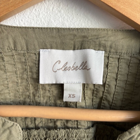 Cleobella River Organic Cotton Pintuck Puff Sleeve Button Up Blouse Olive Green - Picture 7 of 11